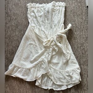 white strapless wrap dress. Double lined. Perfect summer staple dress.